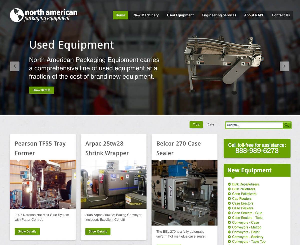 North American Packaging Equipment web design by EyeSite Creations