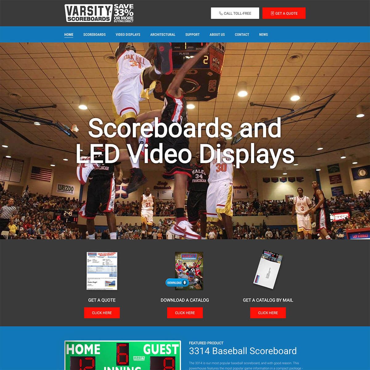Varsity Scoreboards web design by EyeSite Creations